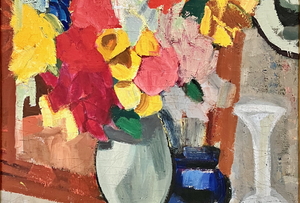 Bunter Strauß in grauer Vase, 1924