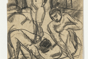 Nackte Männer, Wasser schöpfend, verso: Studie eines weiblichen Aktes, 1913