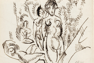 Mädchen im Wald, verso: Mädchen am Brunnen, 1914